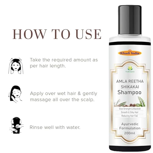 Image of Khadi Vedimatic 100% Natural Amla Reetha Shikakai Shampoo for Thick & Strong Hair, Damage Control, Hair Growth & Hair Fall (Pack of 1, Amla Reetha Shikakai)