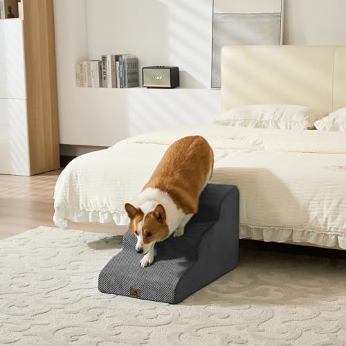 Hundetreppe für kleine Hunde, 3 Stufen 40cm Hoch Haustiertreppe, Waschbar rutschfest, Katzentreppe für Alte Katzen Für Bett, Sofa, Couch Grau