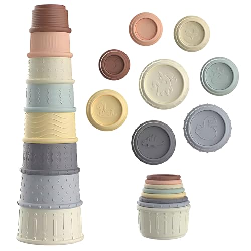 Image of Stacking Cups Activity for Baby | Early Development and Sensory Training | Silicone Soft Teething Toy | Baby Stackable Cups | Bath & Water Table Toys | BPA Free | Age 6+ Months | 8 Count Set