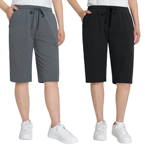 La mejor selección de Shorts y bermudas para Mujer los 10 mejores. 49 Weintee - Bermudas largas de algodón de 12 pulgadas para mujer, longitud a la rodilla, paquete de 2, Black Graniteheather Paquete de 2, X-Large