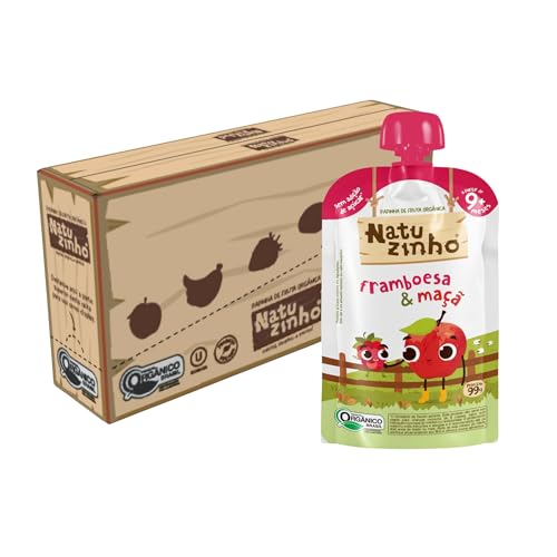 Natuzinho, Kit com 6 Papinhas Orgânicas para Bebê, Sabor Maçã e Framboesa, Sem Açúcar, Aditivos ou Conservantes, Ideal para Introdução Alimentar, 99g cada