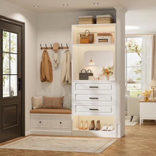 Unikito 25" Sturdy Wood Walk-in Closet with 3 Drawers & Shelves, White