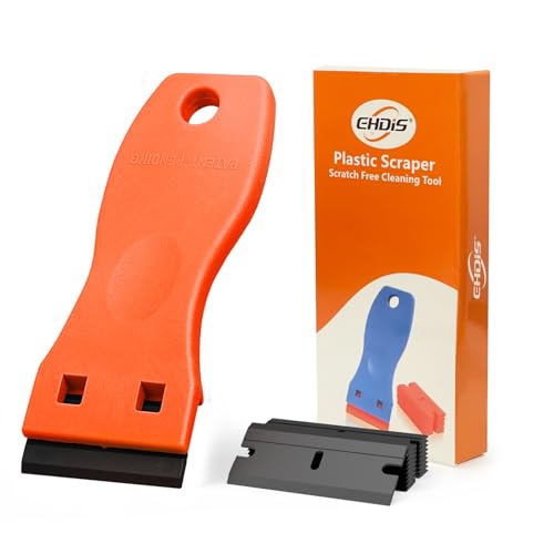 Image of EHDIS 1.5 inch Plastic Razor Scraper Tool with 10pcs Double Edged Blades for Adhesive Remover,Removing Labels Stickers Decals Taping on Glass Windows(Orange)