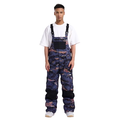 GSOU SNOW Hombres Pantalón de Esquí con Tirantes Salopette de Snowboard - Multi Bolsillos Ligero Impermeable Antiviento Transpirable Cálido