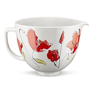 KitchenAid 5 Quart Ceramic Bowl for all KitchenAid 4.5-5 Quart Tilt-Head Stand Mixers KSM2CB5PPY, Poppy