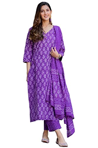 Image of GoSriKi Women's Rayon Blend Straight Printed Kurta with Pant & Dupatta