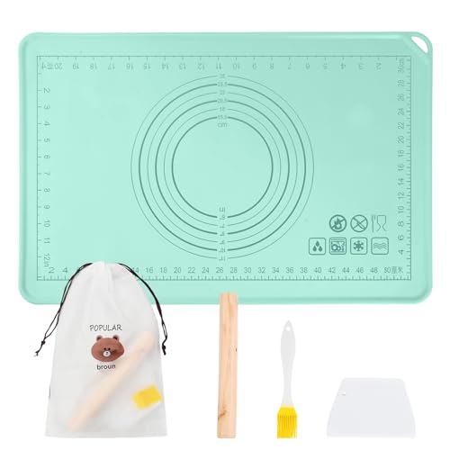 Silicone Baking Pastry Mat, Extra Thick Non-Stick Baking Mat, with Measurements, Dough Scraper, Kneading Mat, for Cookies, Kneading Board, Macarons, Multipurpose, Countertop Mat, Placemat (16