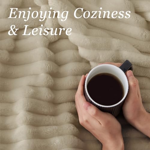 Image of BEDELITE Ribbed Twin Blanket for Couch & Bed, Linen, 60 inchx80 inch
