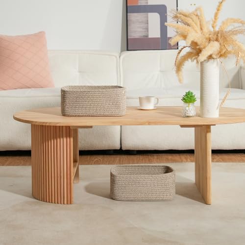 3-Pack Small Storage Baskets for Organizing | Woven Shelf Toy Basket | Rope Baskets for Gifts Empty | Closet Organizer Bins with Handles | Cube Decorative Box | 11.8×7.8×5.1” | Mixed brown - Thumbnail 3