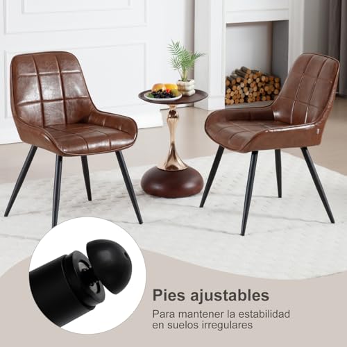 Miniatura 8 de Woltu 4x Sillas De Comedor, Silla Ergonómica Con Respaldo, Silla De Piel Sintetica En Estructura Metal, Sillas Para Dormitorio, Salón, Comedor Y Cocina, Marrón, Bh332br-4