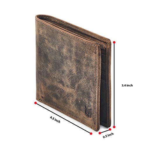 Image of Real Leather Mens Bifold Wallet RFID Blocking Slim Minimalist Front Pocket - Thin & Stylish with ID Window in Gift Box, Crazy Horse Moss, 4 inch x 3.25 inch x 0.75 inch, Minimalist
