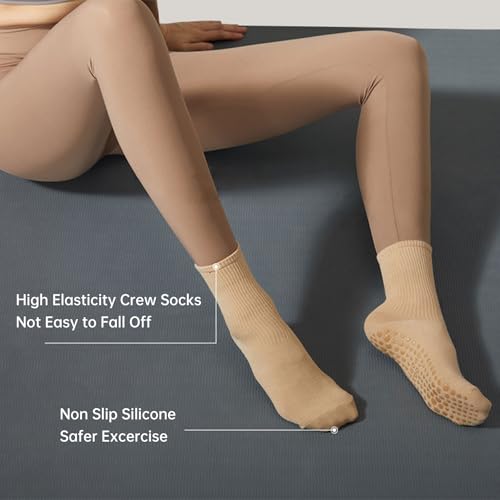 Image of Yoga Pilates Socks 3 Pair for Woman with Non Slip Grippers,Barre Ballet Workout Athletic Crew Socks