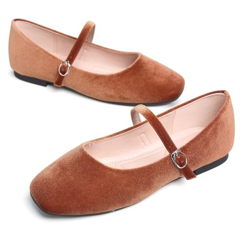Image of TN TANGNEST Leather Flats for Women Retro Mary Jane Flats | Comfortable Square Toe Slip On Flats with Buckle Strap, Soft Work Flats Office Shoes