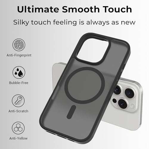Image of Glassology Silicon Case for iPhone 16 pro Frosted Magnetic Case - Matte Translucent TPU+PC Shockproof & Anti-Scratch Phone Cover with N52 Magnet Black
