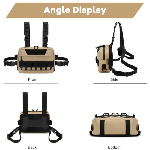 Image of GUSTAVE Chest Bag for Men Women Black Tactical Vest Bag Waterproof Multi-pockets Adjustable Rig Bag for Running, Cycling, Sports, Workouts, Outdoor