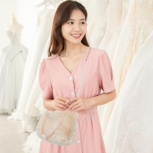 LIFKOME Fuzzy Tote Bag Cute Plush Handbag with Chain Winter Faux Fur Shoulder Bag Crossbody Bag for Women3