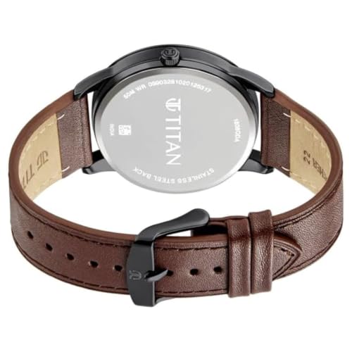 Image of Titan P3H +Date @ 6H Classique Anthracite Round Dial Brown Colour Leather Strap Mens Watch - 1806QL01