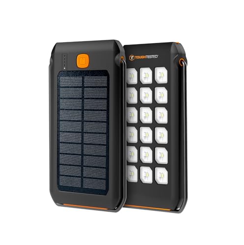 ToughTested Dual 10,000 mAh Solar Power Portable Battery Pack Power Bank IP44 Waterproof Charger and 18 LED Flashlight