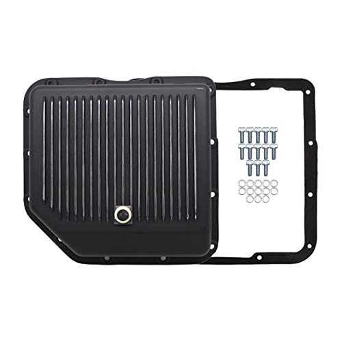 Cobra Tek- CBK-HZ-8491-KIT-3-PBK- Compatible Chevy GM/Turbo 350 TH350 Aluminum Transmission Pan Kit Deep Finned Black, Stock capacity. Depth: 2-1/4