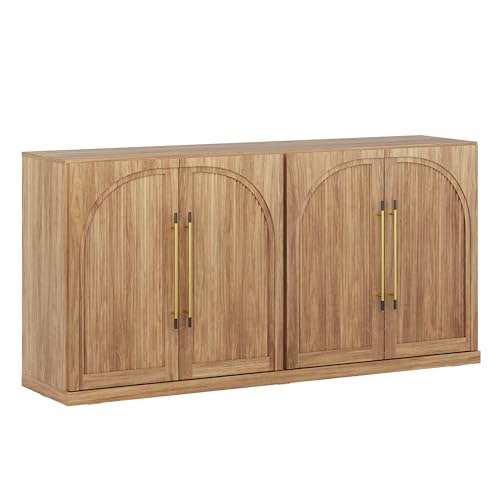 BELLEZE 65 Inch Sideboard Cabinet with Double-Arc Wood Doors, Large