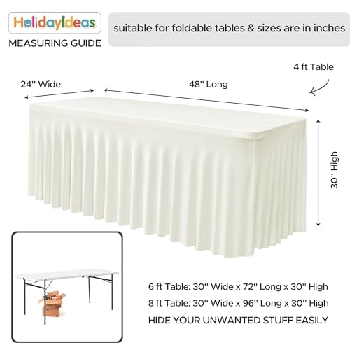 Image of HolidayIdeas Spandex Table Skirts for Rectangle Tables 4 Ft, Fitted Stretch Table Cover 24x48 Inch, Wrinkle-Free Ruffle Design Tablecloths for Banquets,Trade Shows, Parties, Events, 4 Pack, Beige