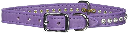 Image of Signature Leather Crystal Dog Collar, Lavender Solid Grain Leather, Fits 9.5 inch-11.5 inch Neck Size, 14 inch Overall Length