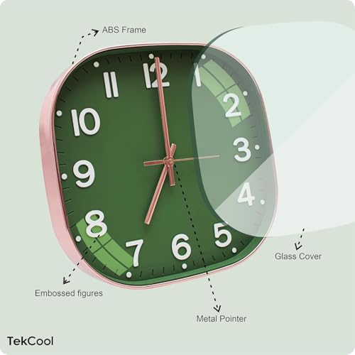 Image of TEKCOOL Plastic Analogue Wall Clock 12 inch Silent Quartz Decorative Wall Clock Non-Ticking Classic Clock Battery Operated Round Easy to Read for Room /Home /Kitchen /Bedroom /Office /School.Mehendi-