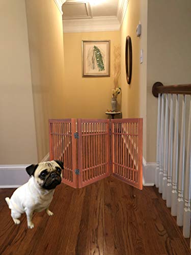 Pet Dog Gate Strong And Durable Freestanding Folding Acacia Hardwood Portable Wooden Fence Indoors Or Outdoors By Urnporium (Brown Pet Gate, 3 Panel 24" Tall) #TOP2