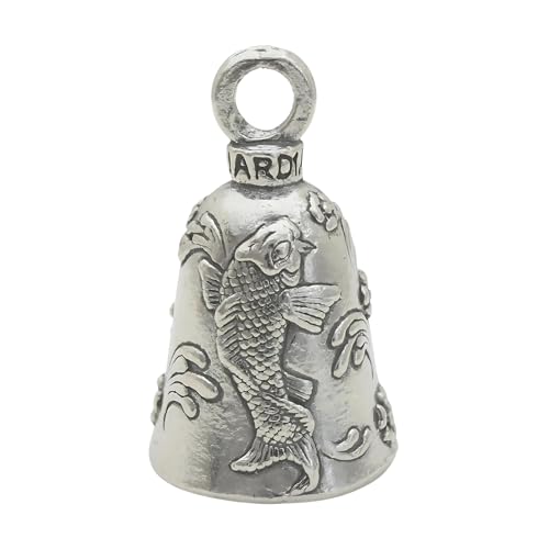 Image of Guardian Bell Japanese Koi Good Luck Bell w /Keyring & Black Velvet Gift Bag | Motorcycle Bell | Lead-Free Pewter | Made in USA