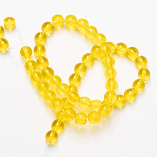 Cuentas de Cristal Amarillo Liso, Cuentas Naturales de Piedra de 6mm, 8mm, 10mm, 12mm for fabricación de Joyas, Pulseras, Collares, Pendientes DIY- (Color : Smooth Yellow, Size : 6mm)