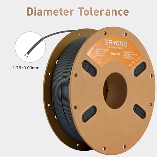 Image of ERYONE Wood PLA Filament 3D Printer PLA Filament 1.75mm + /- 0.03mm, PLA Filament 1KG Cardboard Spool(2.2LBS), Charcoal Grey Wood