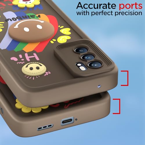 Image of Pikkme Back Cover for Oppo Reno 6 5G | Soft Silicone| Cute Rainbow Smile & 3D Cartoon Flower Design | Shockproof Raised Camera Protection Bumper Case (Brown)