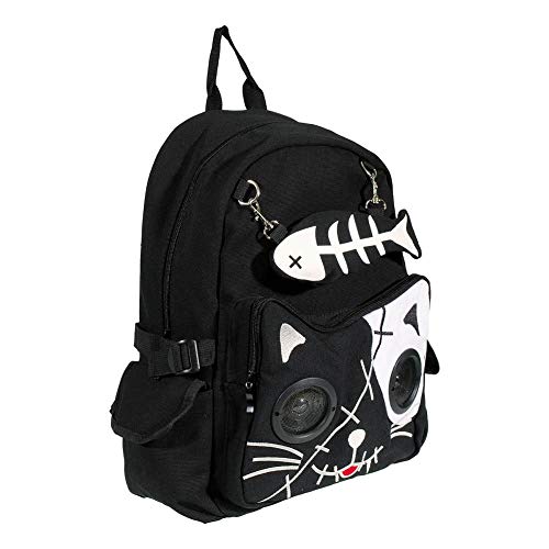 Banned - Mochila con Altavoces diseño de gato prohibido Kitty, estilo Emo gótico, función Plug & Play