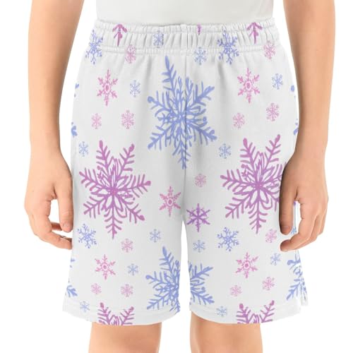 Bright Snowflakes Athletic Shorts with Zipper Pockets, Youth Boys Athletic Running Shorts for Summer2