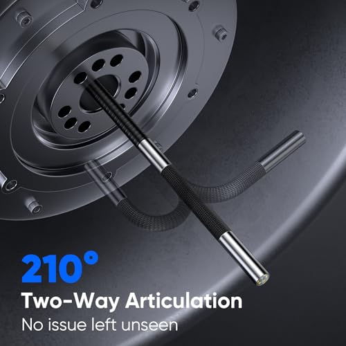 Image of T Takmly Two-Way Articulating Borescope with Light, 210 Steerable 1080P Endoscope Camera, 0.23inch Semi-Rigid Snake Scope, 4.3 inch IPS Screen, 32GB, 5.5FT for Automotive Engine HVAC Wall Mechanics