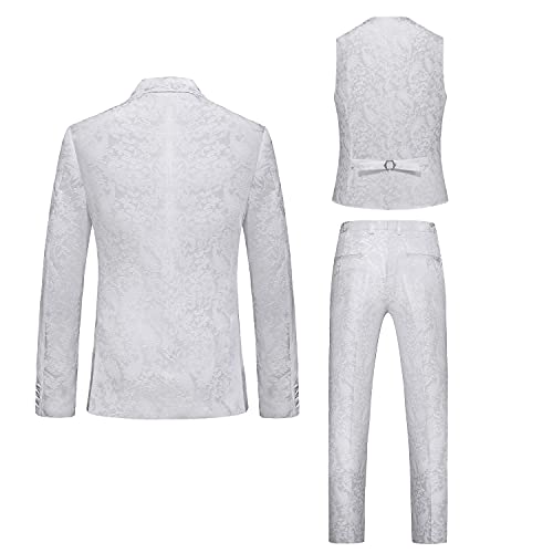 Mens Suit 3 Piece Floral Tux Double Breasted Blazer Vest Pants Set Us Size 36 White #TOP5