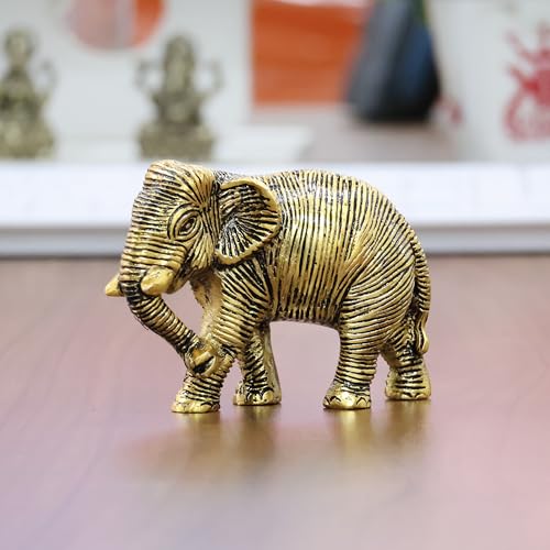 Image of KridayKraft African Elephants Animal Decorative Showpiece Figurine Metal Handcrafed Gold Toned Antique Finish, Home Decor