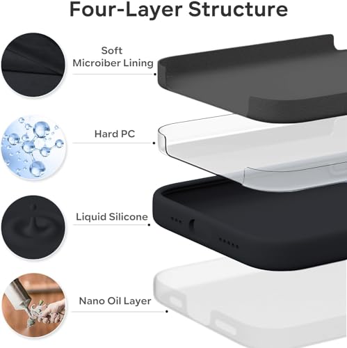 Image of Elzzi Microfiber Logo Cover Compatible for iPhone 16 Pro Max Case Liquid Silicone Cases Full Body 4 Layer Protective Covers Shockproof Back Cover (Black)
