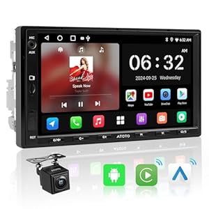 A5L 2G+32G Android Double DIN Car Stereo & Backup Camera, 7inch Wireless CarPlay Android Auto Touchscreen, WiFi/Bluetooth/USB Tethering, MirrorLink, 24-B EQ DSP, AI Car Radio, FM/AM/TF