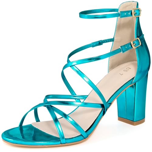 Allegra K Women's Strappy Crisscross Strap Opened Toe Block Heels Sandals