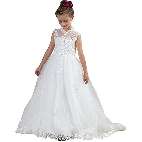 Kalos Dress Shop 2018 White Flower Girl Dresses for Wedding First Communion Dresses(White 8)