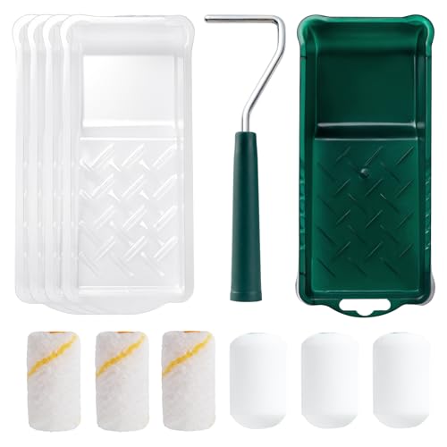 YiBaiBrush Paint Roller Kit, 12 Pack, 2 Inch Paint Roller, Mini Paint Roller with Tray Liners, Small Paint Roller for All Paints, Painting Tools for Small Areas, Corners, Touch-Ups, Walls and Cabinets