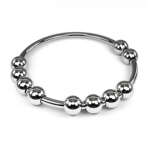 BALINGI 925 Sterling Silver Anti Anxiety Ring - Fidget Ring for Anxiety - Fidget Spinner Ring with Beads for Women Men, Stress Relief Ring - Worry Ring for Girls (Size 9)