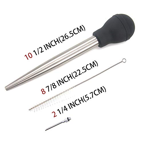 WeTest Stainless Steel Turkey Baster Set of 4 - Flavor Needle and Cleaning Brush, Black, Grey (LJ-JSL-112603)