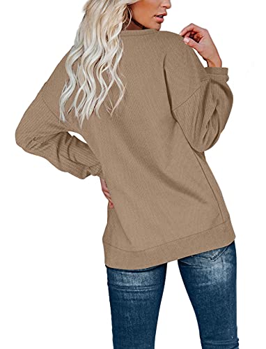 Ofeefan Henley Shirt Women Womens Sweaters Fall Sweatshirts Casual Long Sleeve Tops Khaki M #TOP3