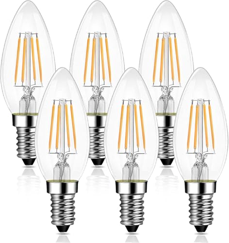 Levidon E14 LED Candle Light Bulbs Small Edison Screw (SES) 2700K Warm White Clear Filament - Pack of 6