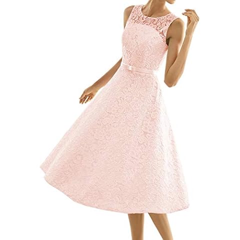 HUINI Kurz Brautkleider Vintage Spitzen A-Linie Hochzeitkleider Standesamt Kleid Schlicht Strand Brautkleid Rosa 34 Cover