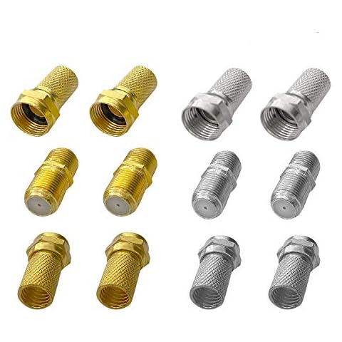Yizerel F Type Connector Kit for Coaxial Cable Extension/Repair, 8 Pcs RG6 Plug Connector and 4 Pcs Female Extended Connectors for Satellite TV Aerial Sky Virgin NTL Coaxial Cable, Pack of 12 Cover