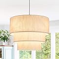 Auffel 19.7" Pendant Light Fixtures Drum Chandelier 3-Tier Pendant Lights Kitchen Island Lighting with Beige Linen Lamp Shade Hanging Light Fixture Dining Room Chandelier for Bedroom Living Room