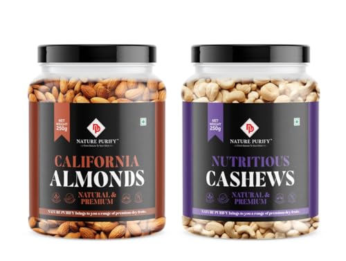Image of Nature Purify Dried Fruits Combo Almond and Cashew 250gm Each Pack OF 2 | Healthy Snacks Mixed Nuts with Dry Fruit | Nutrient-Rich Snack for Wellness | Diwali Gift